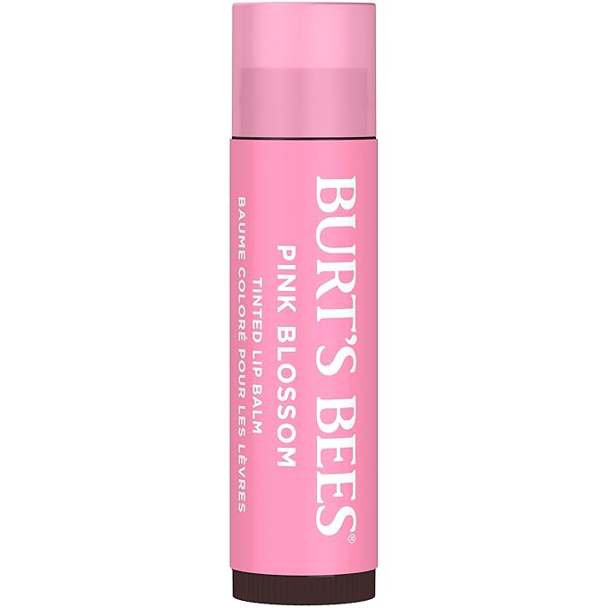 Burts Bees Tinted Lip Balm Pink Blossom; 8 Hour Moisture; Provides a Hint of Color; Nourishing Shea Butter; 100% Natural Origin; 1 Tube; 0.15 Oz. (Package May Vary)
