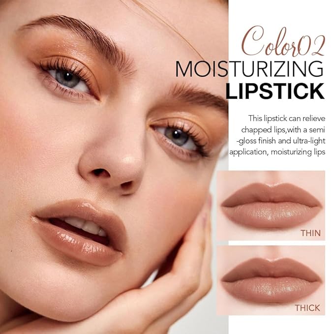 Tinted Lip Balm Moisturizing Lipstick, Nude Brown Hydrating Lipstick for Women, 24 Hour Long Lasting Moisturization Lip Gloss Stain Makeup, Lightweight Non Greasy Moisturizer Lips, 02