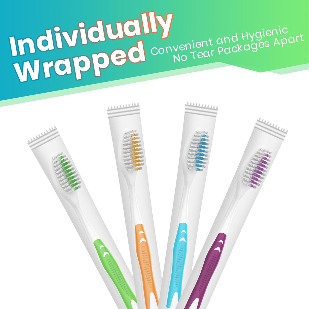 100 Pack Individually Wrapped Bulk Toothbrushes for Adults & Kids, Disposable Tooth Brush, Medium Soft Bristles for Travel, Donations, Hotels
