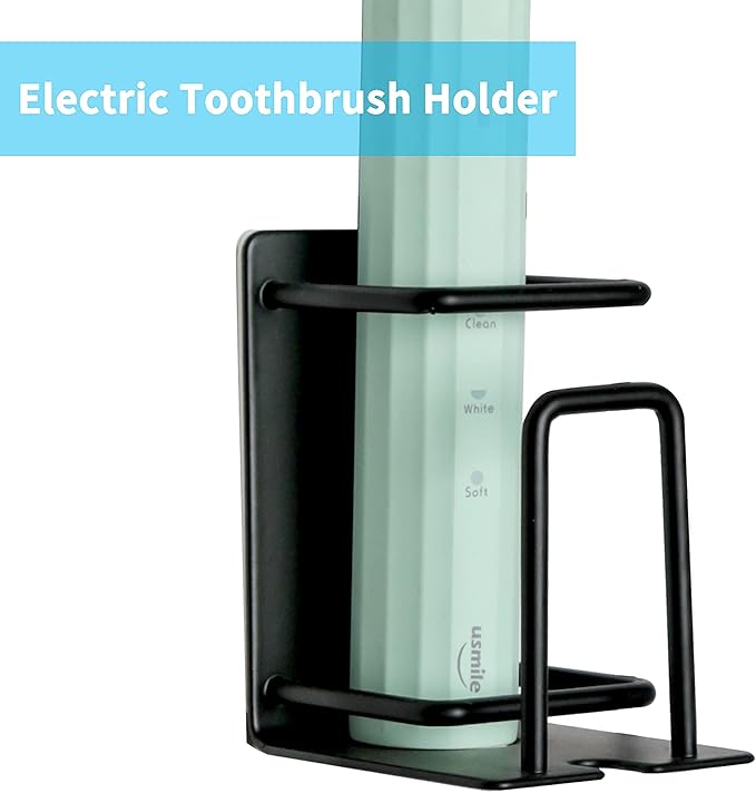 Stainless Steel Adhesive Wall Mounted Toothbrush Holder, 3 in 1 Organizer for Toothbrush, Toothpaste, and Cup (Black (2 Pack))