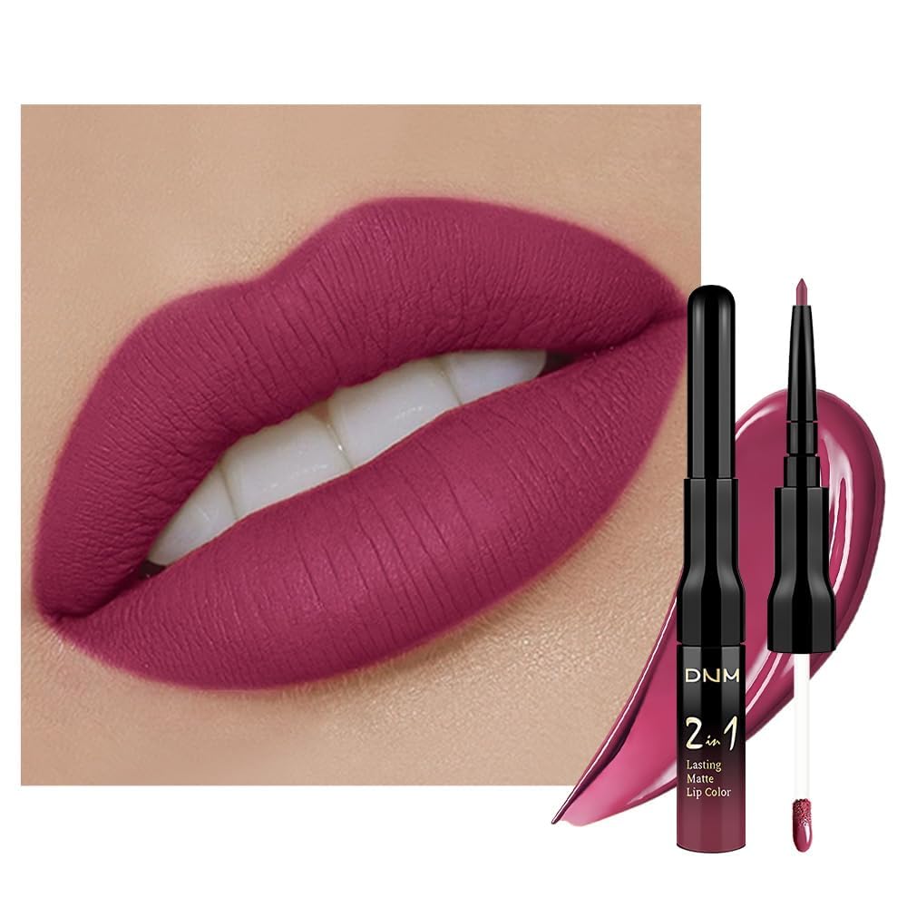1Pcs 2 in 1 Rose Plum Matte Lip Liner and Liquid Lipstick Stain Makeup Set for women, Rose Long Lasting Smudge Proof Lip Tint Matte Finish Lip Gloss for All-Day Color Hold Easy to Use 28#