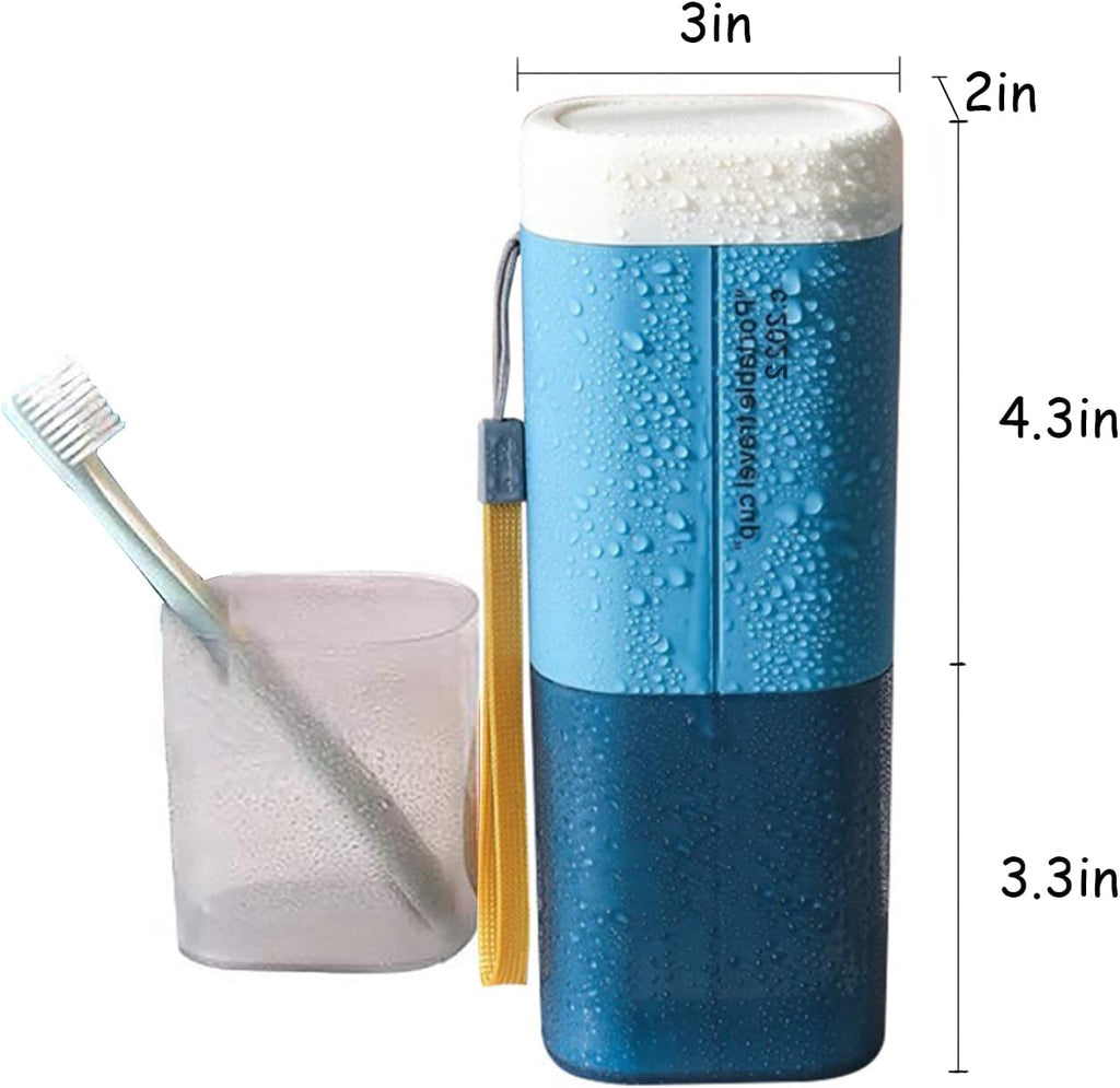 Toothbrush Travel Case, Portable Travel Toothbrush Holder, Multifunction Toothbrushes Toothpaste Set with Cup, Toothbrush Case for Traveling, Camping, School, Business and Daily Uses (Blue)