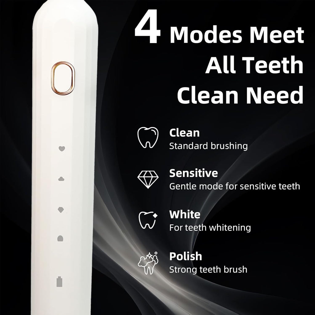 Ultrasonic U-Shaped Toothbrush for Adults, Electric Toothbrush for Teeth Whitening, Automatic 360-degree with Waterproof IPX7, 4 Modes for Cleaning(White)