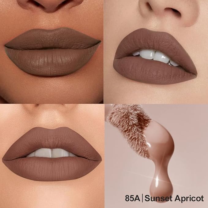 Matte Velvet Lip Stain, Long-Lasting Lip Tint, Waterproof Non-Sticky Lip Color, Transfer-Proof Smudge-Proof Lip Stain, Cloud-Like Soft Blurring Texture with Misty Velvet Finish, Chestnut Brown-85A