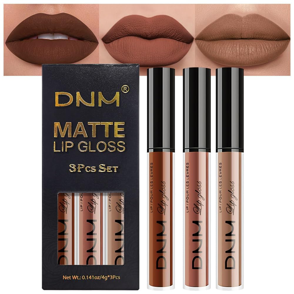 AMY'S DIARY 3Pcs Matte Liquid Lipstick Set, Dark Chocolate Brown Terracotta Brown Taupe Nude Lip Stain Kit, LipStain Long Lasting 24 Non-Transfer Lip Gloss, Waterproof Lip Makeup for Women Lippies