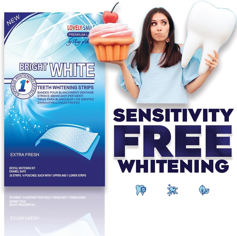Lovely Smile Premium Line Teeth Whitening Strips - Enamel Safe - White Teeth in 1 Hour - No Slip and No Sensitivity - Dental Whitener Kit by Ray of Smile (28 Strips/Mint)