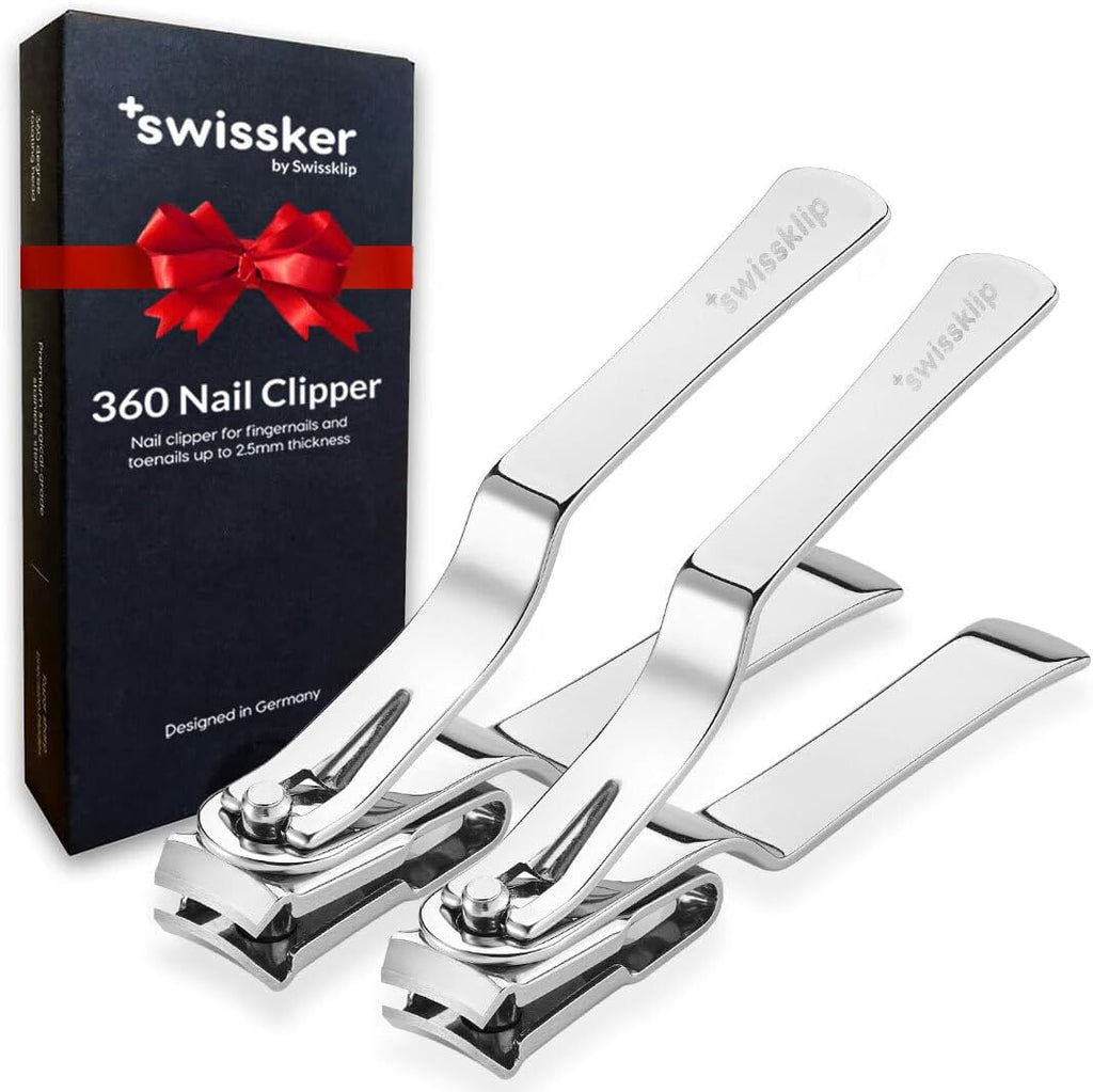Swissklip Nail Clippers for Men & Women I Finger Nail Clippers for Adult with 360 Degree Rotating Head I Fingernail Clippers for Women I Surgical-Grade Stainless Steel Material (2 Pack)