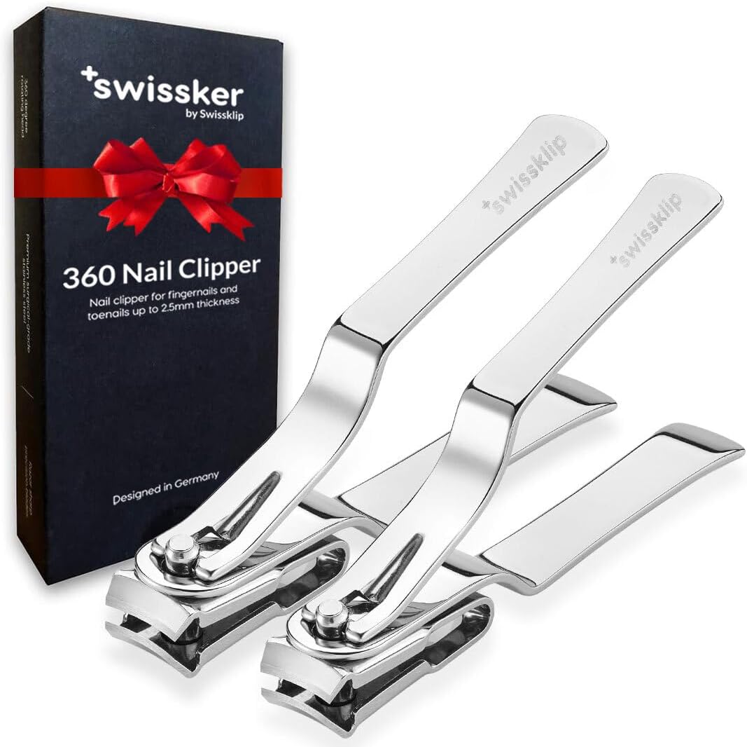 Swissklip Nail Clippers for Men & Women I Finger Nail Clippers for Adult with 360 Degree Rotating Head I Fingernail Clippers for Women I Surgical-Grade Stainless Steel Material (2 Pack)
