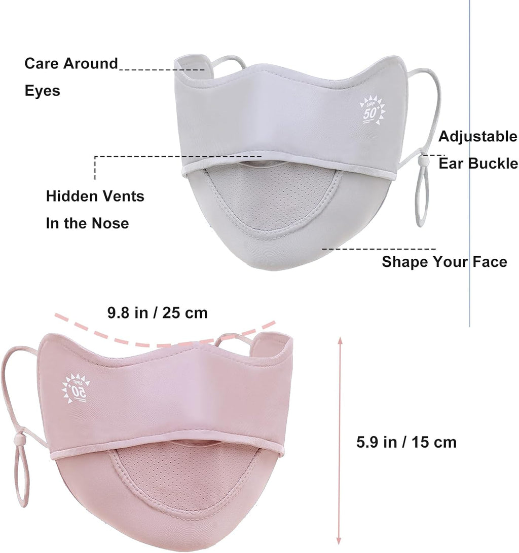 2Pcs UV Face Mask, Sun Masks for Women, Cooling Breathable Face Cover for Outdoors, Washable Reusable
