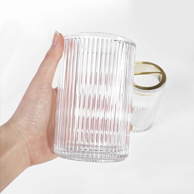 Toothbrush Holders for Bathrooms, 2pcs Glass Toothbrush Holder, 12oz Bathroom Tumbler and Mouthwash Cup, Tooth Brush and Toothpaste Organizer for Bathroom Vanity Countertop (Clear Gold)