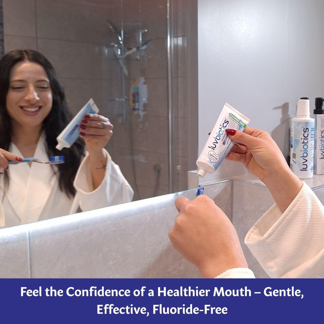 Luv Biotics Fluoride Free Whitening Toothpaste with Oral Probiotics, Xylitol & Aloe Vera for Fresh Breath,Cavity Protection & Oral Care - 75ml