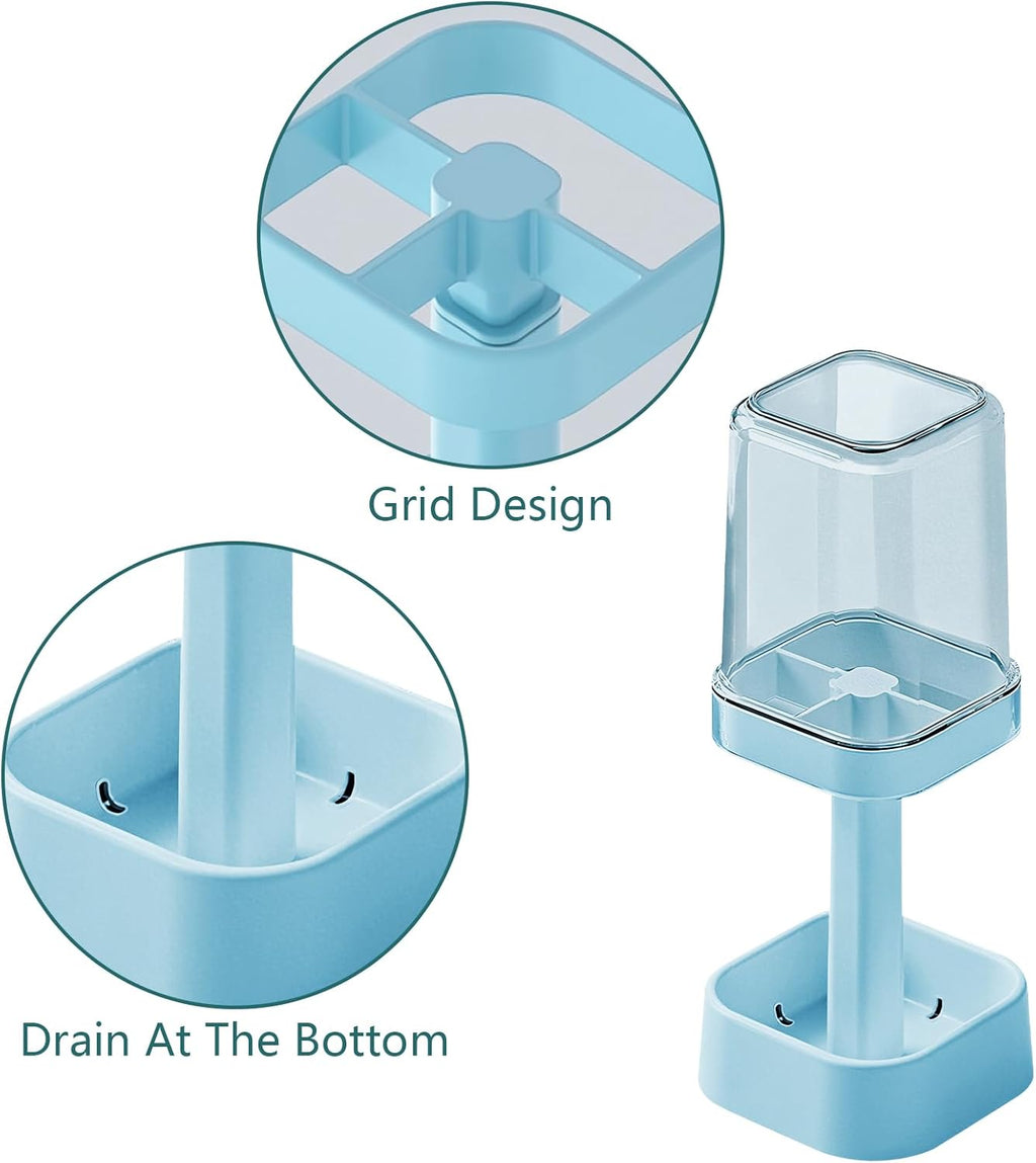 Toothbrush Holder with Cup/Cover, 3 Slots Toothpaste Holder Stand for Bathroom Countertop Plastic Storage Organizer for Toothbrushes, Electric Toothbrushes (Blue)
