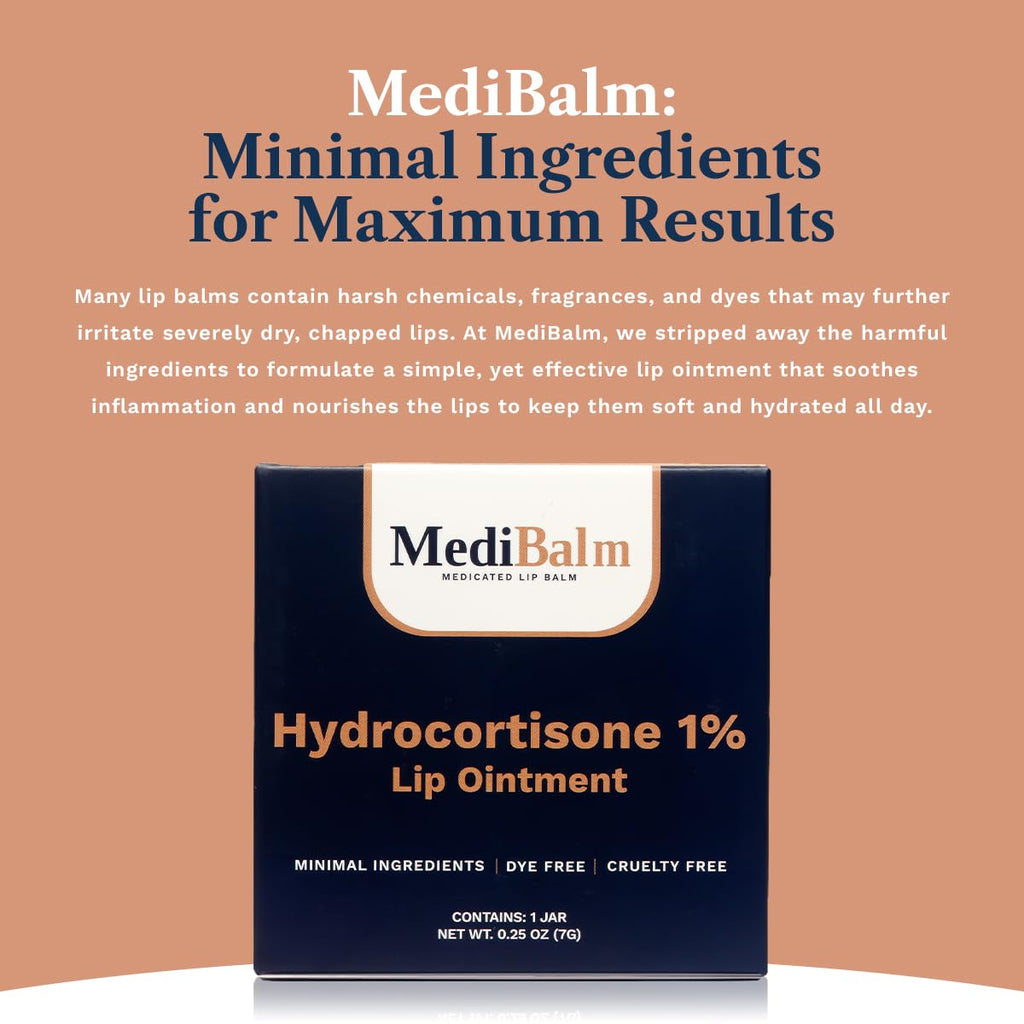 1% Hydrocortisone Lip Balm – Petrolatum-Free Relief for Chapped, Dry, or Irritated Lips due to Accutane, Isotretinoin associated Cheilitis, Weather Damage, and more - Unflavored