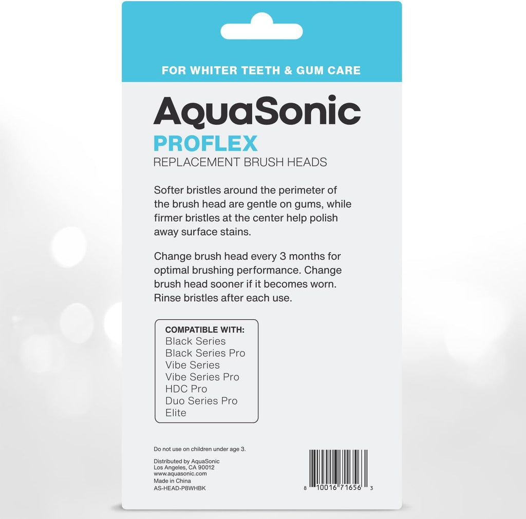AquaSonic Proflex Replacement Brush Heads | ADA Accepted | for Whiter Teeth & Gum Care | Compatible with Many AquaSonic Toothbrush Handles (8 Pack White)