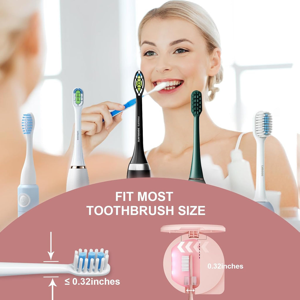 UV Toothbrush Sanitizer Holder, Toothbrush Sanitizer and Holder Cover Caps with Fan Drying, Rechargeable Portable Toothbrush Cleaner Case Fits Most Electric and Manual Toothbrushes (Pink)