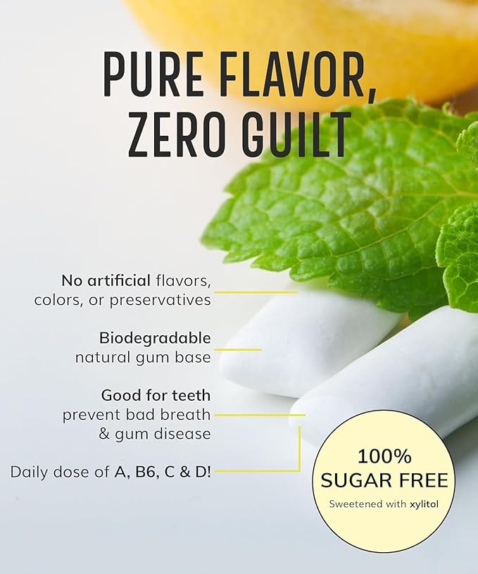 Multivitamin Xylitol Gum (56pcs) - Healthy, Sugar Free, Plastic Free, All Natural Chewing Gum with Vitamin Gum A,B6,C & D, Aspartame Free, Vegan, Gluten Free, Keto (Spearmint)