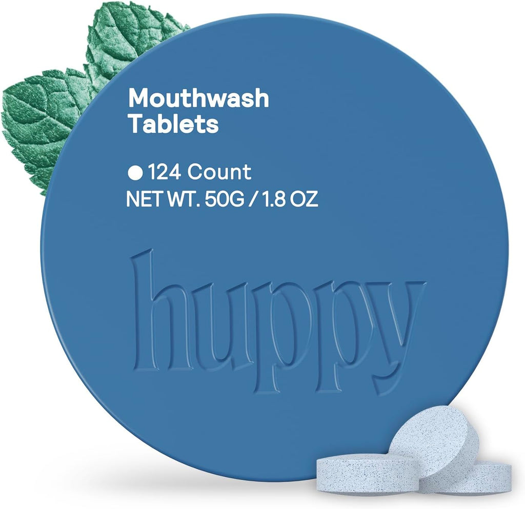 HUPPY Mouthwash Tablets with Nano Hydroxyapatite - Refreshes Breath and Remineralizes Teeth - Hydroxyapatite Tabs Perfect for Travel - Nanohydroxyapatite Mouthwash, 124ct, Cool Mint Flavor