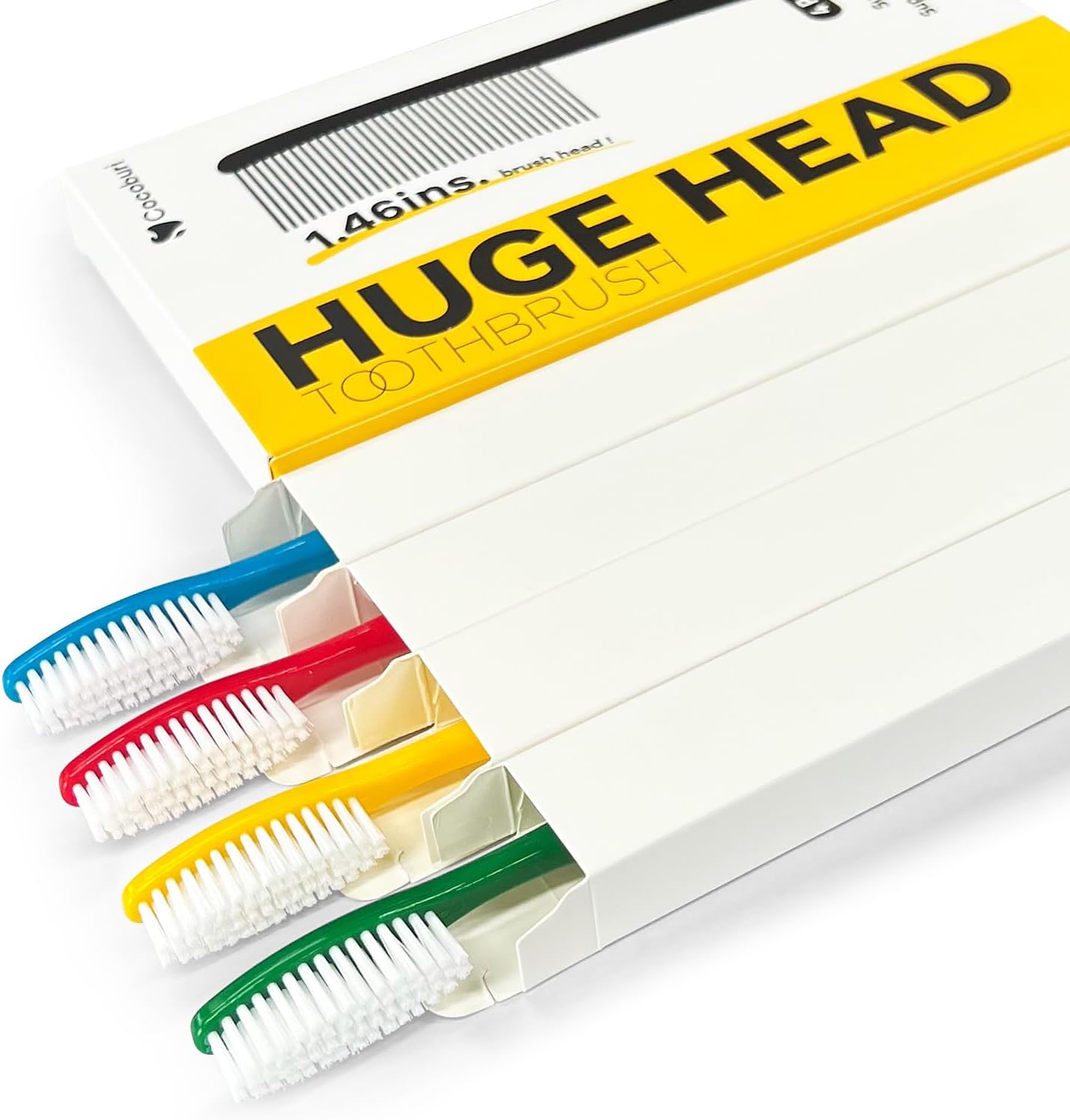 Huge Head Toothbrush Hard Toothbrushes for Adults Hard&Firm Toothbrush Bristles BPA Free Oral Care 4 Packs