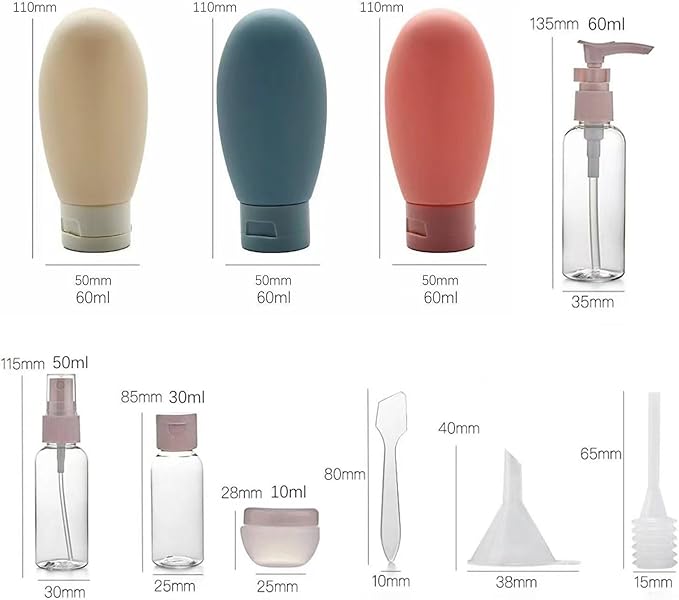11pcs Travel Bottles for Toiletries, TSA Approved Travel Size Toiletries Containers Kit, Leak Proof Squeezable Travel Toiletry Liquid Bottles, Refillable Containers for Shampoo Conditioner Lotion