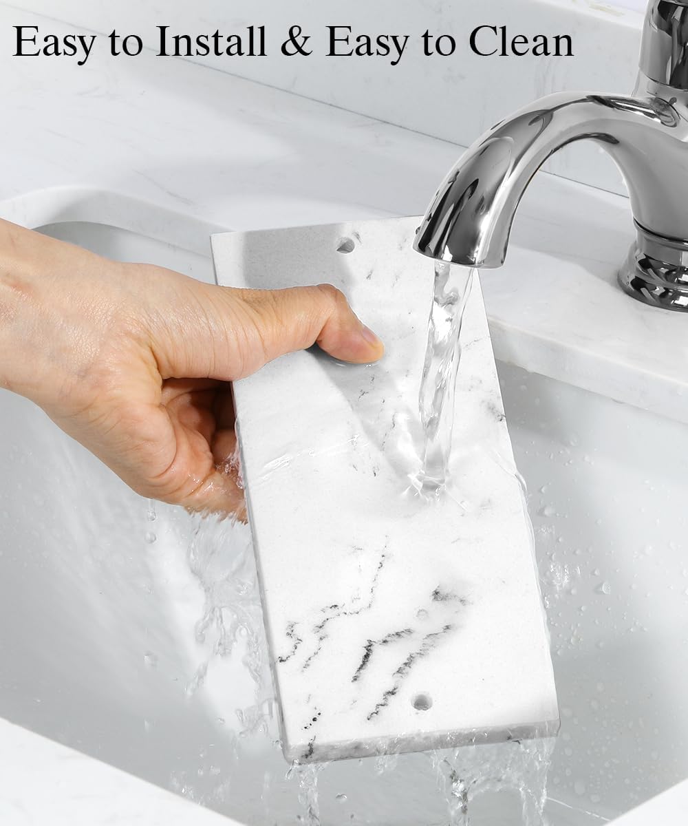 Emibele Toothbrush Holder, Resin Electric Toothbrush Holder with 3 Slots 2 Layers, Non-Slip Bathroom Accessories Organizer Toothbrush Toothpaste Razor Cleanser, Gold Marble White