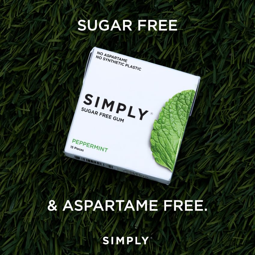 SIMPLY Gum | Dental Gum | Xylitol Chewing Gum - Sugar Free | Peppermint | Pack of Six (90 Pieces Total) | Synthetic Plastic Free + Sugar Free + Aspartame Free