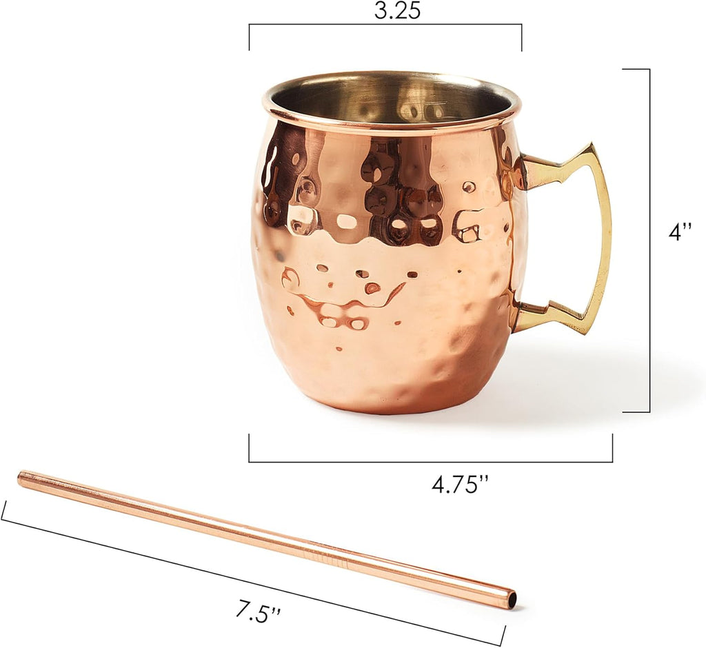 Artisan's Anvil Moscow Mule Mugs | Large Size 16 ounces | Set of 2 Hammered Cups | Stainless Steel Lining (Set of 2 Mugs- Copper)