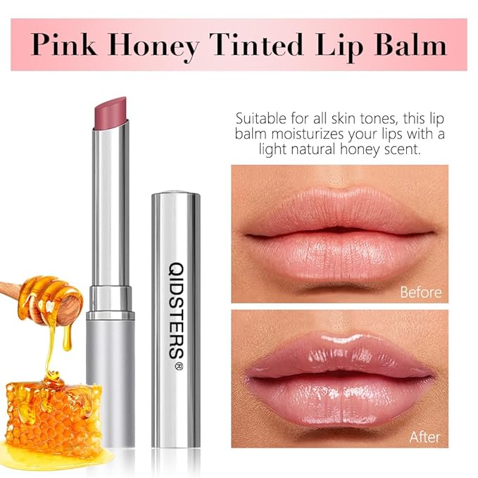 Pink Honey Lipstick Tinted Lip Balm, Sheer Hydrating Lip Stain for All Skin Tones, Natural Lightweight Lips Gloss Makeup for Women, Vegan & Cruelty-Free