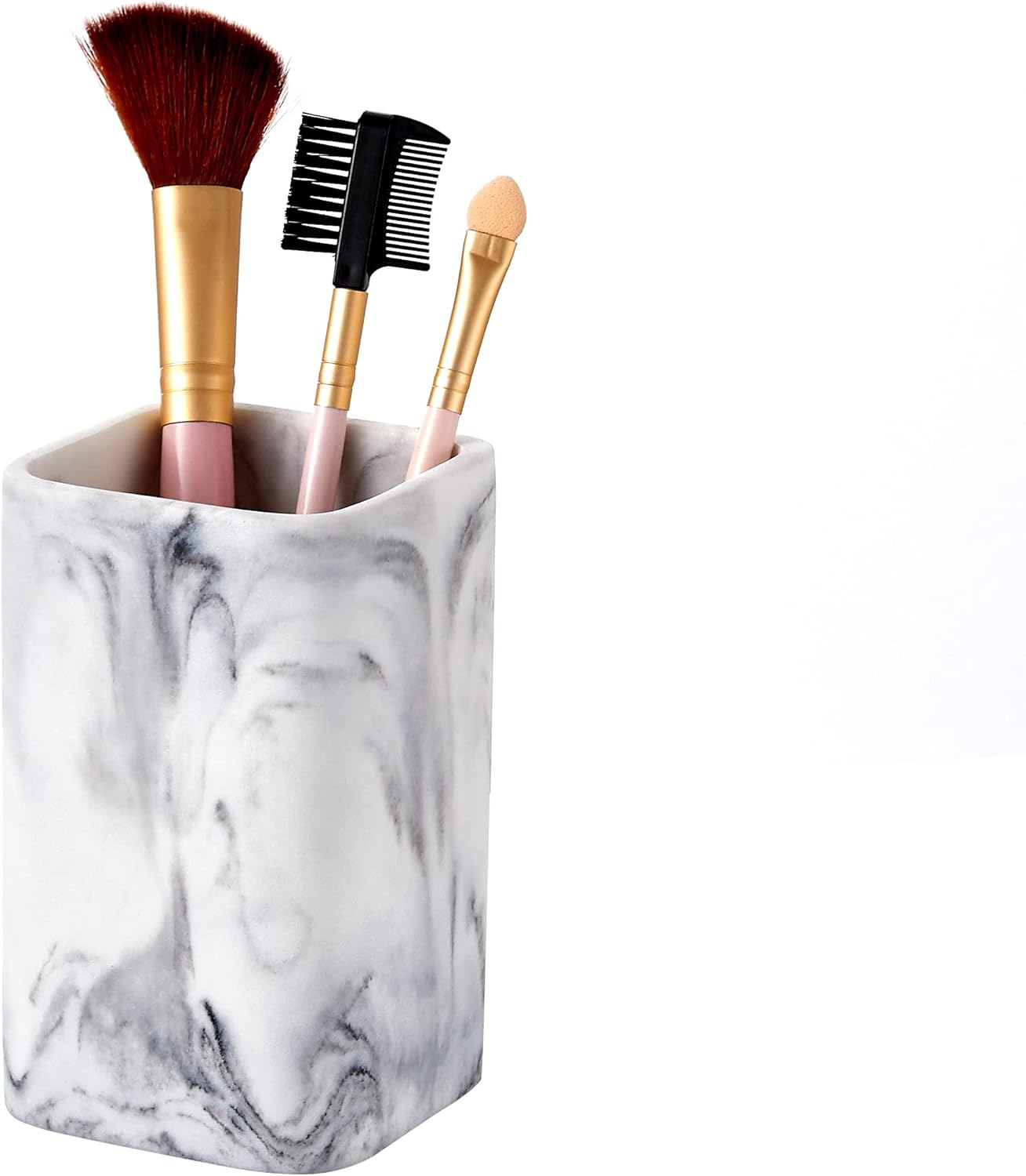 ZCCZ Toothbrush Holder for Bathrooms, White Marble Look Toothpaste and Makeup Holder, Brushes and Razors Holder, Vanity Bathroom Countertop Organizer, Toothbrush Cup