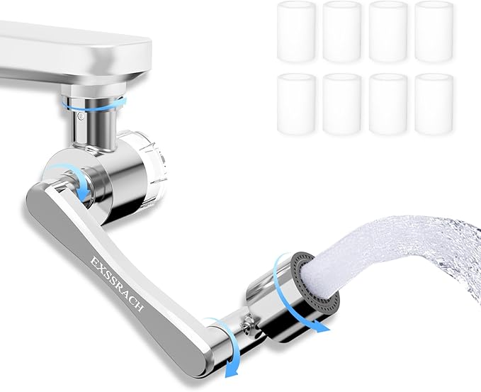1080° Rotating Faucet Extender with Filter Cotton, Brass Multifunctional Swivel Extension Robotic Arm Sink Aerator for Kitchen/Bathroom, 2 Water Outlet Modes, Silver