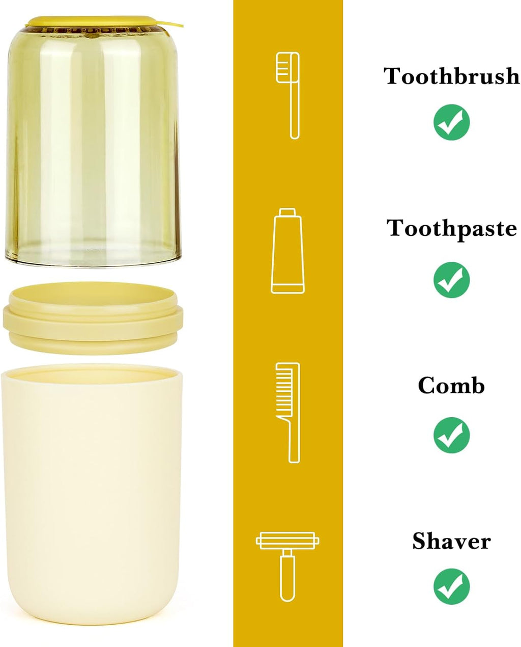 Toothbrush Travel Case, Plastic Travel Toothbrush Holder with Drain Hole, Portable Toothpaste Toothbrush Storage Container Box for Traveling, Camping, Gym, Bathroom (Light Yellow)