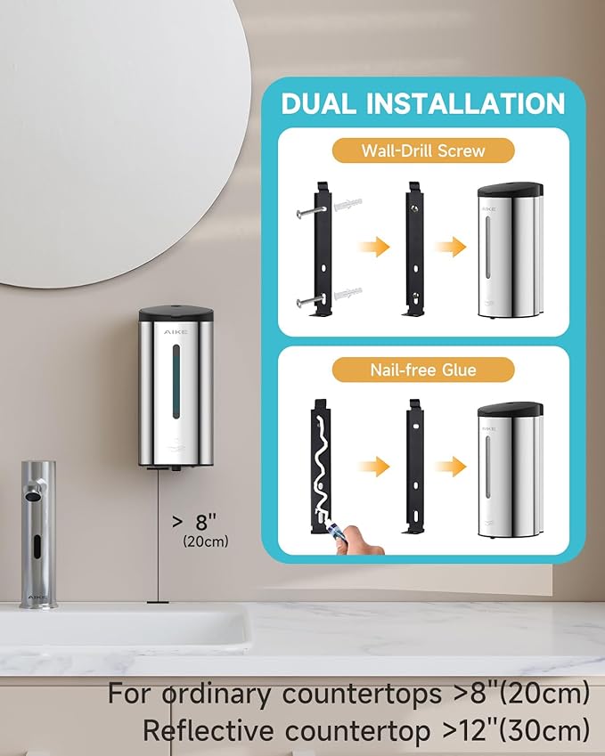 AIKE Wall Mount Automatic Foam Soap Dispenser 25 OZ Commercial Large Capacity Stainless Steel Model AK1205FA(Polished)