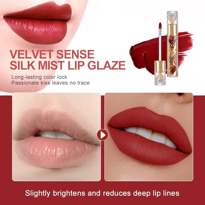 Matte Velvet Lip Stain, Long-Lasting Lip Tint, Waterproof Non-Sticky Lip Color, Transfer-Proof Smudge-Proof Lip Stain, Cloud-Like Soft Blurring Texture with Misty Velvet Finish, Crimson Red-80A