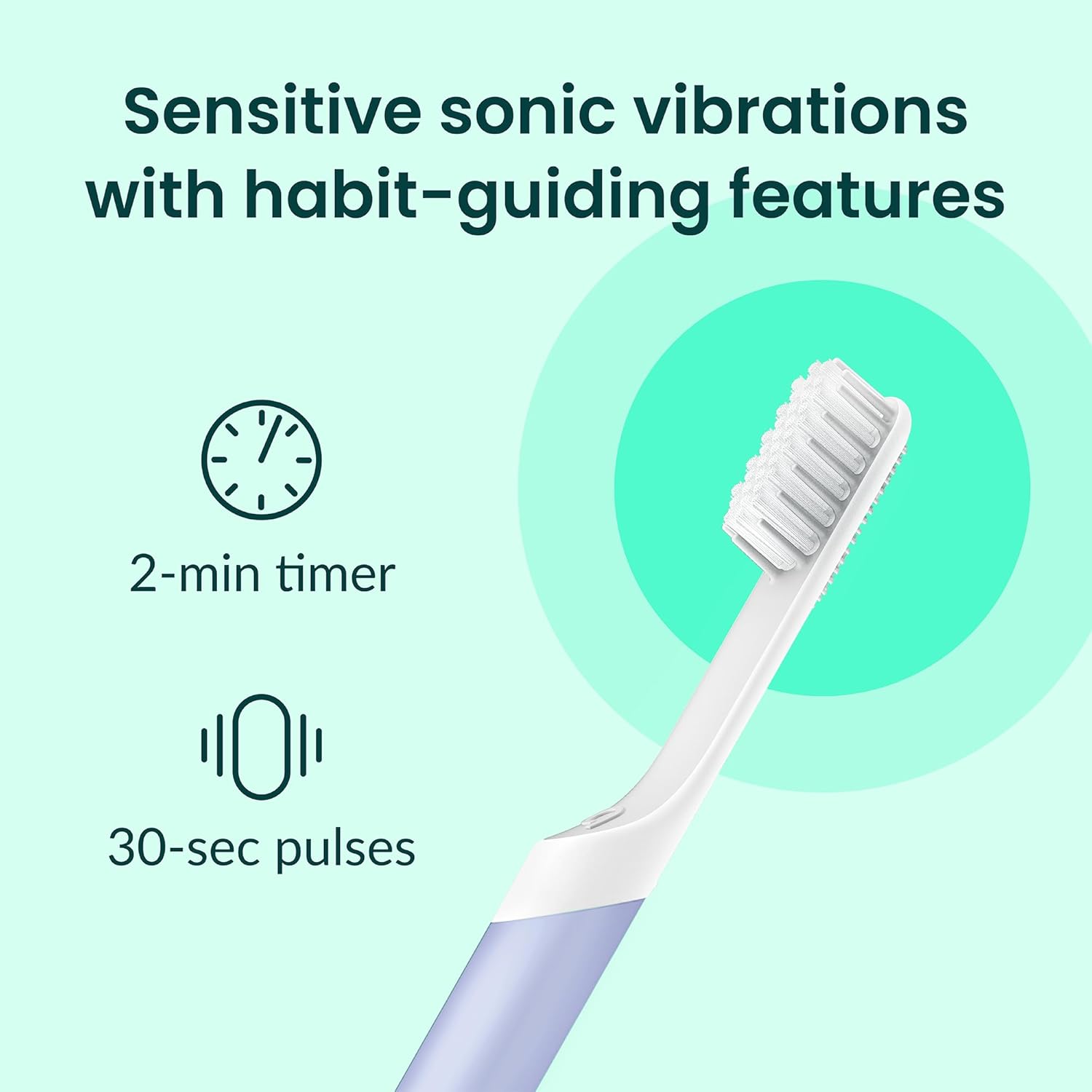 Quip Sonic Electric Toothbrush for Adults - Time Travel & Soft Bristles with Travel Case & Replacement Brush Head - 3 Month Battery Life, Plastic Handle- Lavender