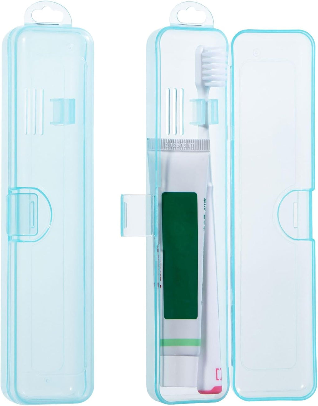 Toothbrush Case Holder 2 Pack, Clear Blue Toothbrush Travel Case Travel SizePlastic Toothbrush Holder Toothpaste Storage Container Portable for Traveling, 7.87 x 1.85 x 1.18”