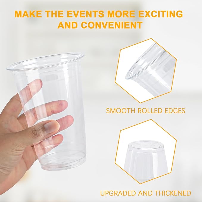 12 oz Clear Plastic Cups, 300 Count Disposable Coffee Cups No Lids, 12 Ounce Cold Plastic Party Cup Bulk, PET Clear Cup for Iced Coffee, Smoothie, Cold Beverage
