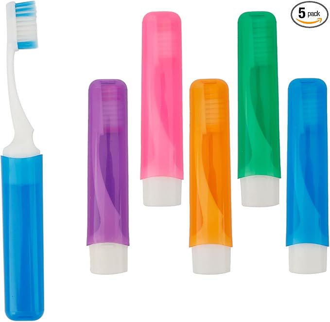 5PCS Travel Toothbrush Travel Toothbrush Set Mini Toothbrushes Folding Traveling Tooth Brush Portable Travels Size Toothbrushes with Case Individually Wrapped Small Tooth Brush for Home Camping Hiking