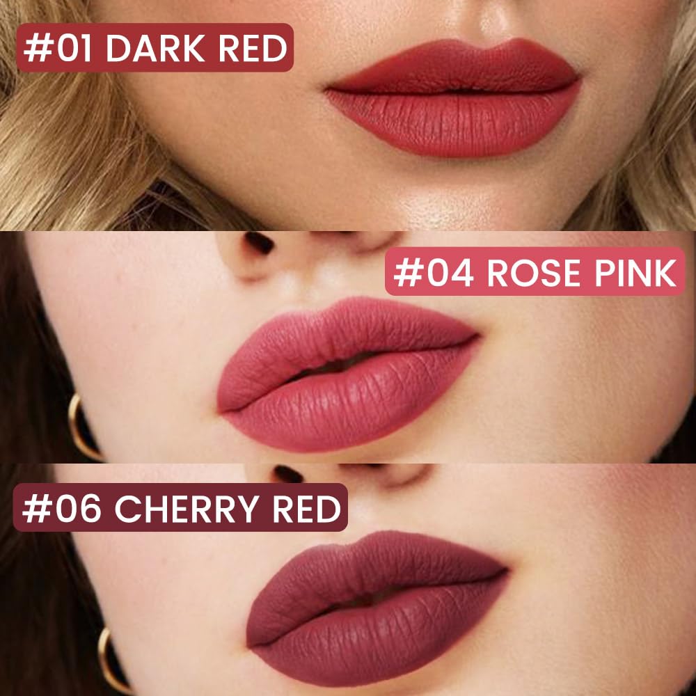 Kaely 3Pcs Dark Red Rose Pink Cherry Red Longwear Liquid Lip Liner Waterproof, 24 Hour Long Lasting Lip Liner Stain Marker Pen, 2-in-1 Matte Semi Permanent Lipliner & Lipstick, 01+04+06