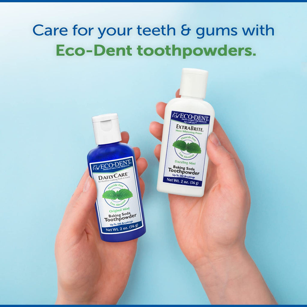 Eco-Dent DailyCare Baking Soda Toothpowder, Original Mint - SLS & Fluoride-Free Toothpaste Powder with Minerals & Essential Oils, Toothpaste Alternative + DailyRinse Single-Use Pack