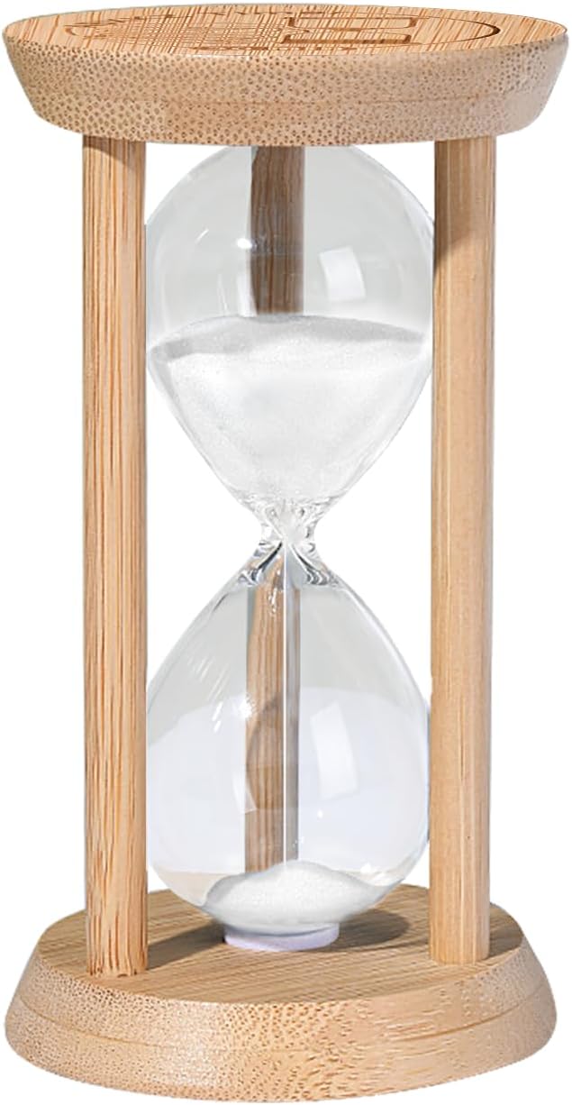 Wood Hourglass 60 Minute, Large Bamboo Sand Timer,60 Min Sand Clock,reloj de Arena- Decorative Sandglass for Tea Time,Classrom,Office,Cooking,White