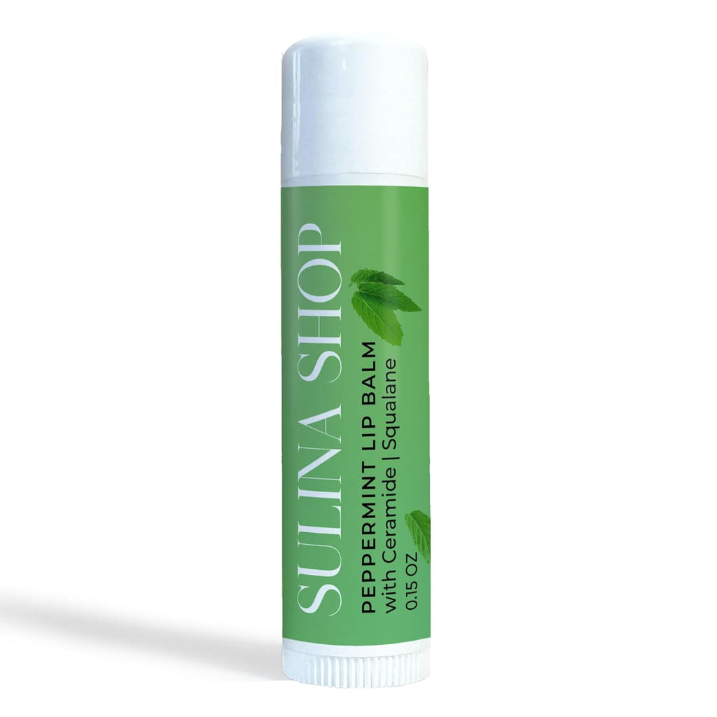 Peppermint Lip Balm with Castor Oil & Vitamin E - Nourishes & Protects Dry Lips, Lip Moisturizer with Ceramide & Squalane, Natural Lip Balm Mint with Deep Hydration for Soft Lips - Lip Repair