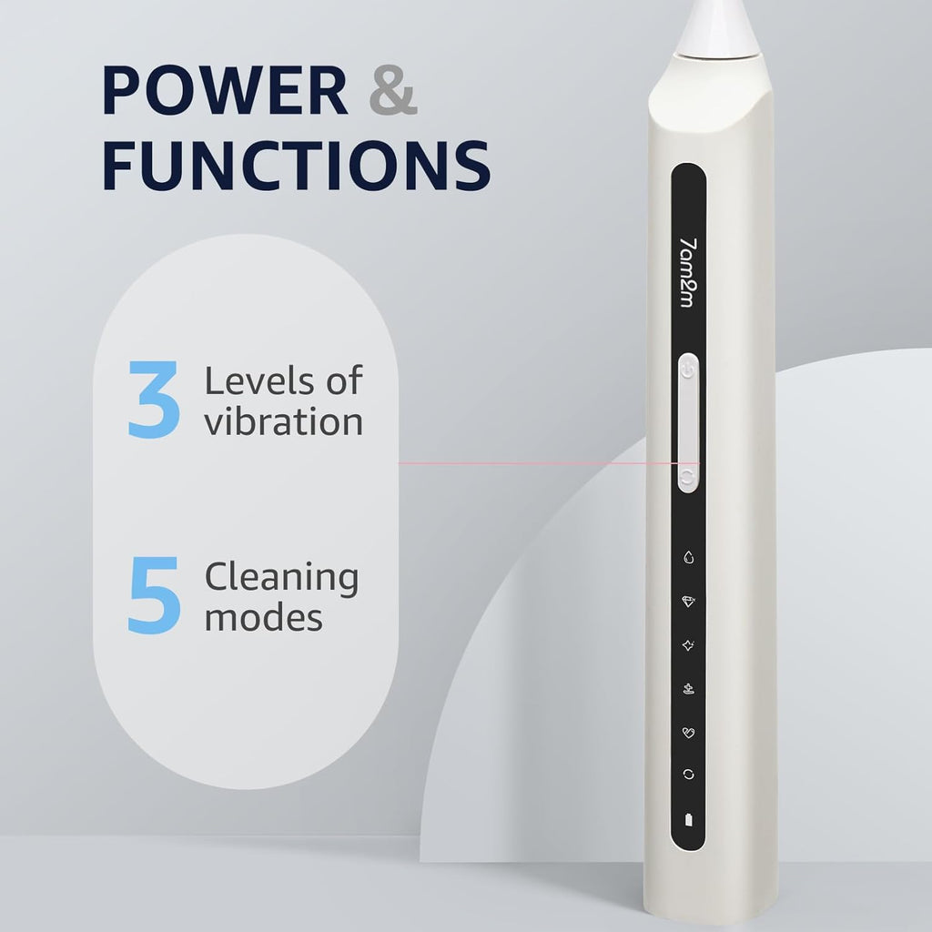 7AM2M Sonic Electric Toothbrush, High Power Rechargeable Toothbrushes, with 8 Brush Heads for Adults and Kids, 15 Adjustable Modes, Built-in 2-Minute Smart Timer, 4 Hours Fast Charge(White)