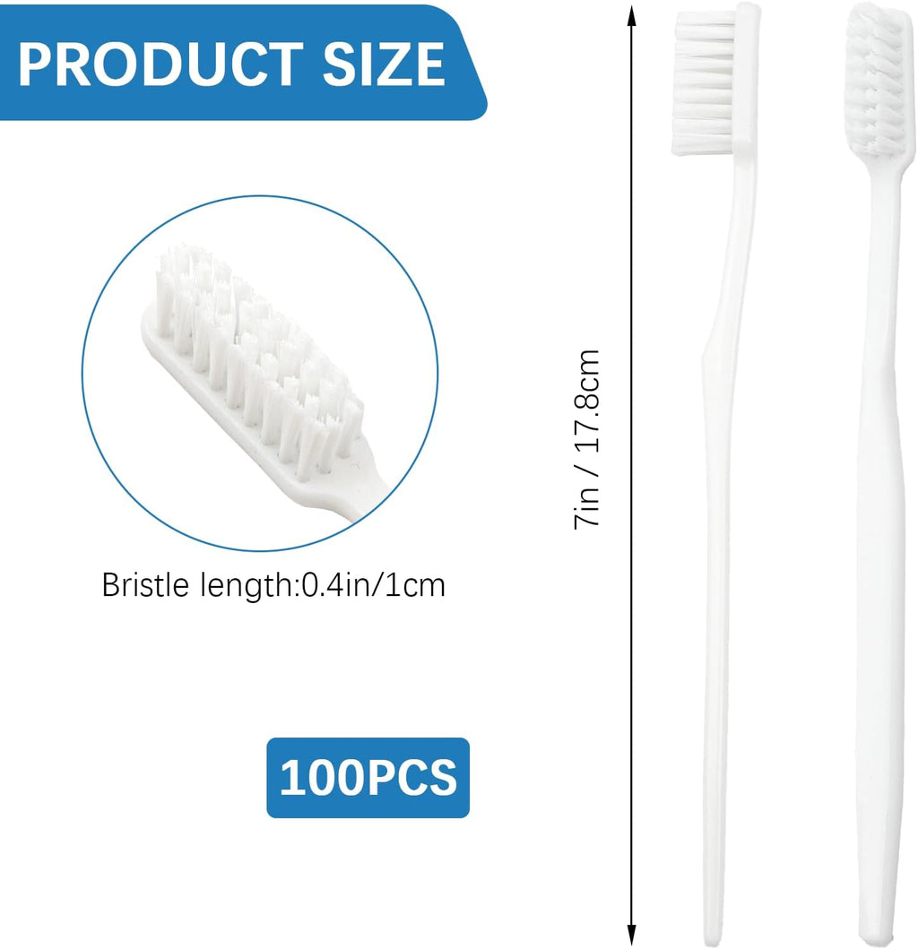 100 pcs Bulk Toothbrushes Individually Wrapped, White Manual Disposable Travel Toothbrush for Adult, Soft Bristles for Homeless,Travel, Hotels