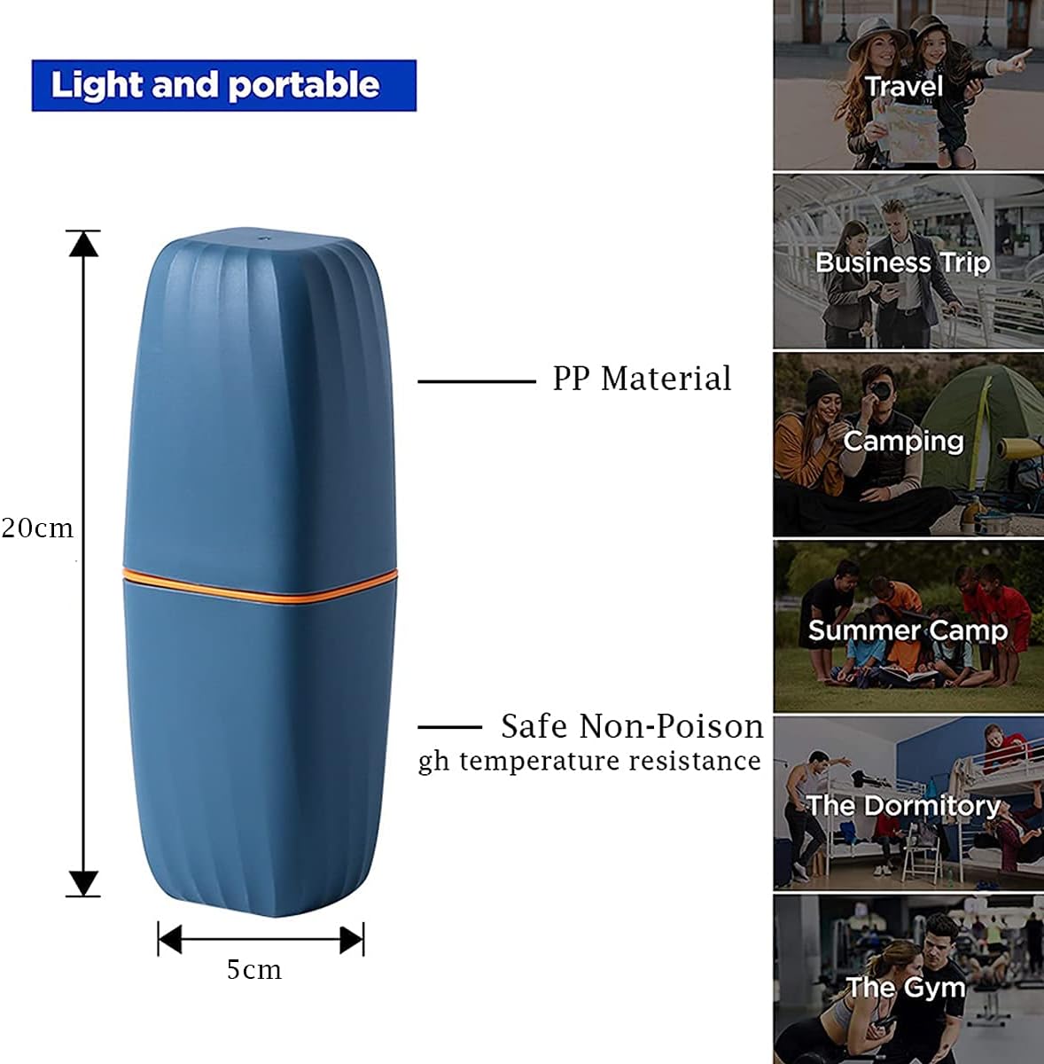 Travel Toothbrush Cup Case,Toothbrush Holder with Cover Travel Toothbrush Containers Portable Toothpaste Storage Toothbrush Case and Carrier for Camping School Business Trip Bathroom (Light blue)