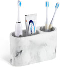 Luxspire Toothbrush Holder, 2 Slots Toothbrush and Toothpaste Holdersfor Bathrooms, Resin Toothbrush Holder Electric Toothbrush Stand for Vanity Countertop, Bathroom Accessories, Gravel White