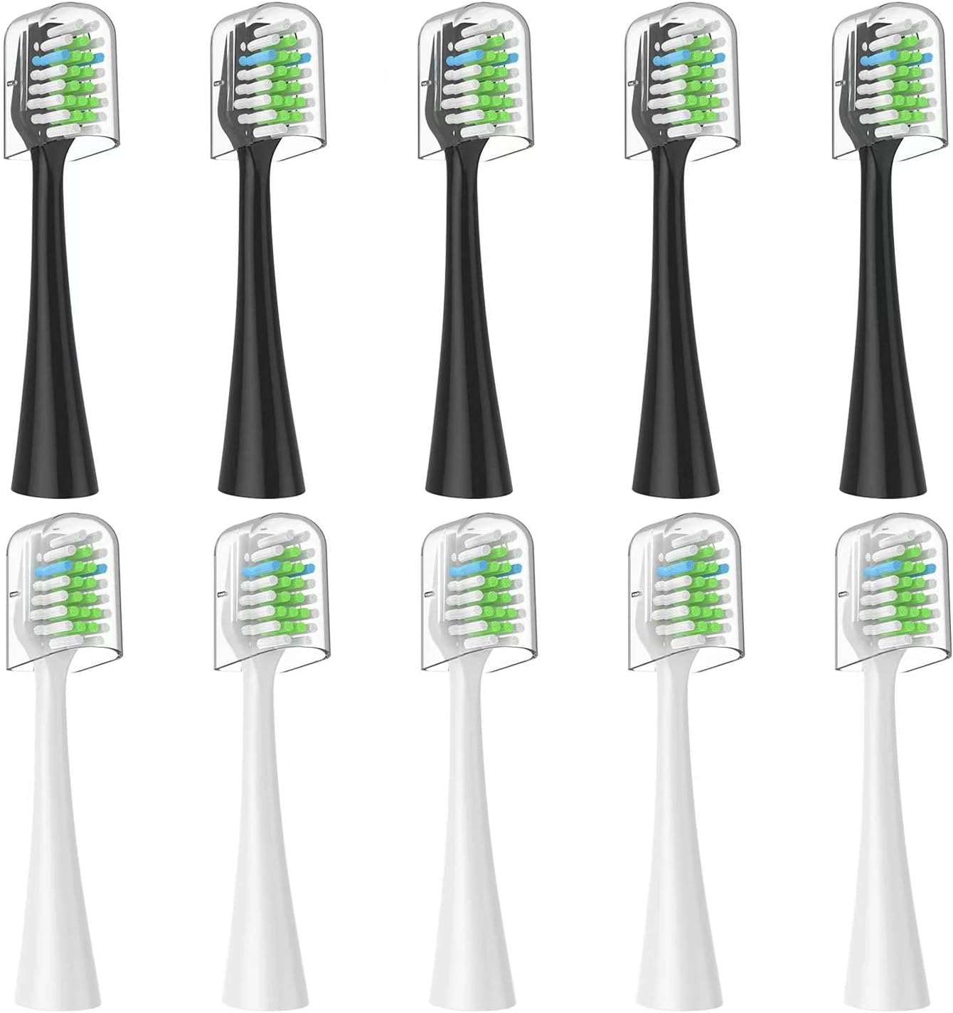 Replacement Toothbrush Heads 10 Pack Only for AquaSonic Duo and for Home Dental Center,5 Black+5 White，Not for AquaSonic Other Series