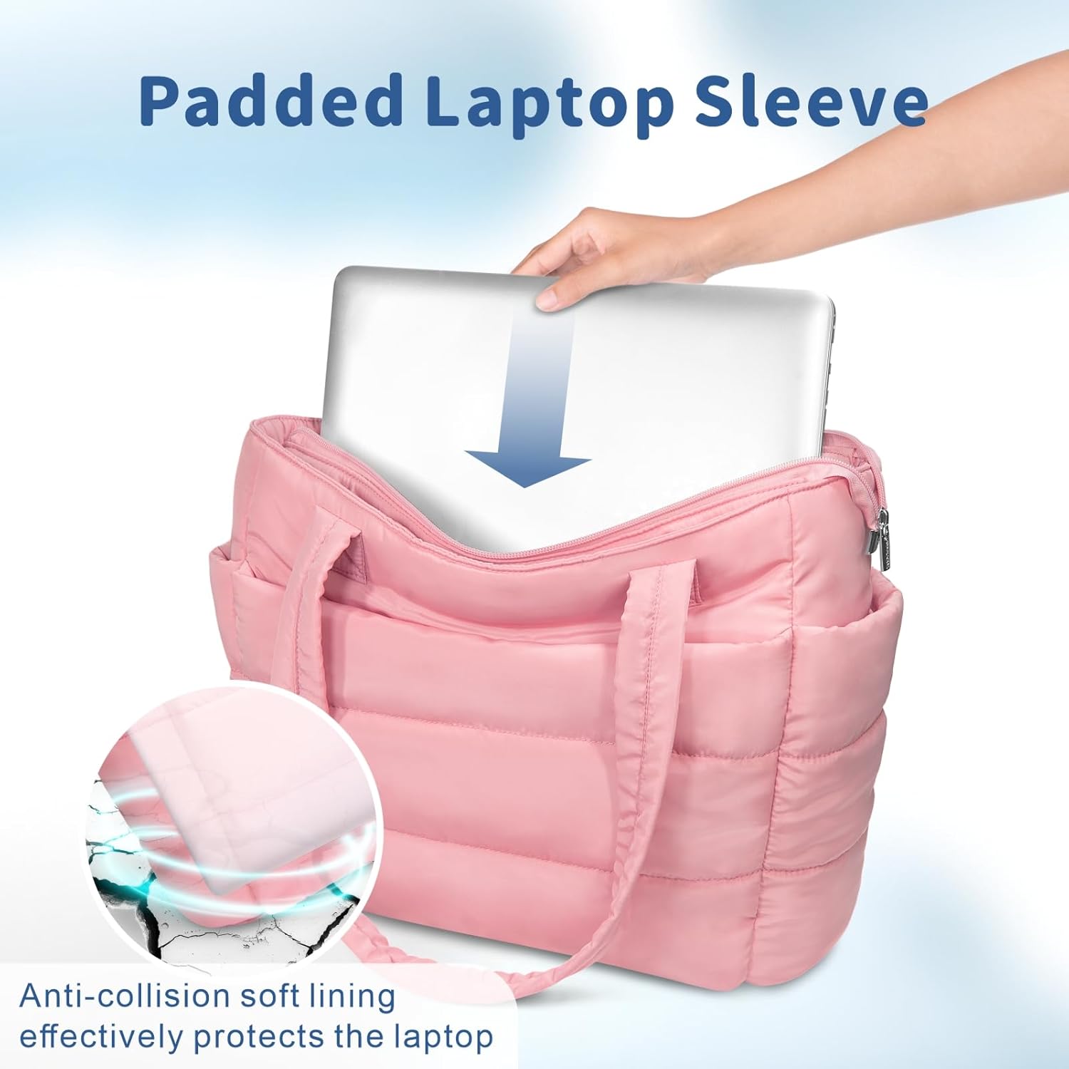 TOPDesign Puffer Tote Bag for Women, Lightweight Puffy Handbag with Compartments, Quilted Shoulder Bag for Work, Travel, Gym