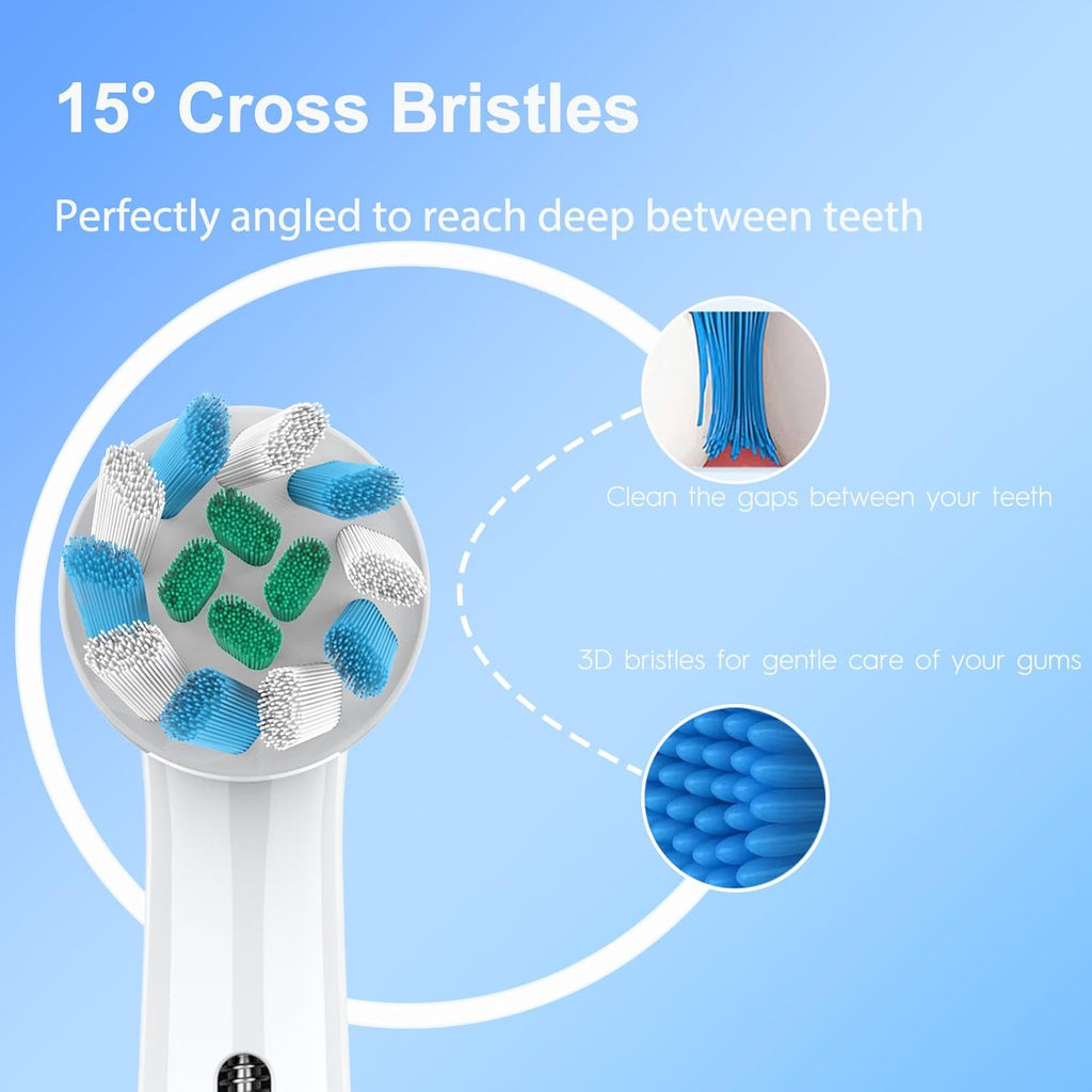 Replacement Heads Compatible with Oral B Braun Pro 100, 500, 1000, Vitality, Smart, Genius, Cross Bristles for Deeper Plaque Removal, Pack of 4 Electric Toothbrush Heads Refills, White