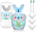 Kids Electric Toothbrush, U Shaped Toothbrush Kids Sonic Automatic Brush with 5 Brush Heads 6 Cleaning Modes IPX7 Waterproof Rechargeable Smart Timer for Children(Ages 2-7, Koala Cyan)