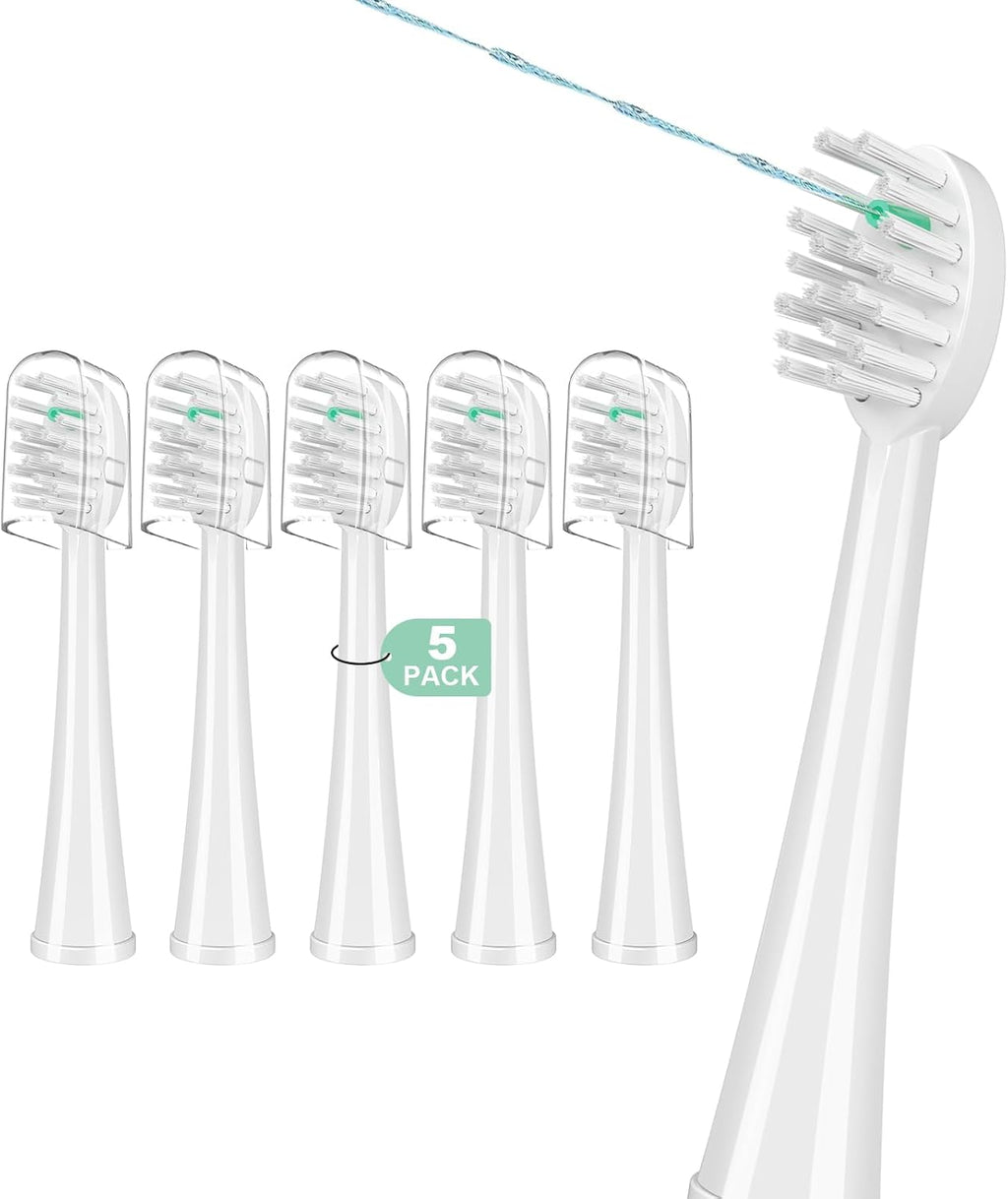 Replacement Brush Heads for WaterPik Sonic-Fusion 2.0 Flossing Toothbrush (SF-03/SF-04) and Sonic-Fusion Flossing Toothbrush (SF-01/SF-02),5 Count White with Covers