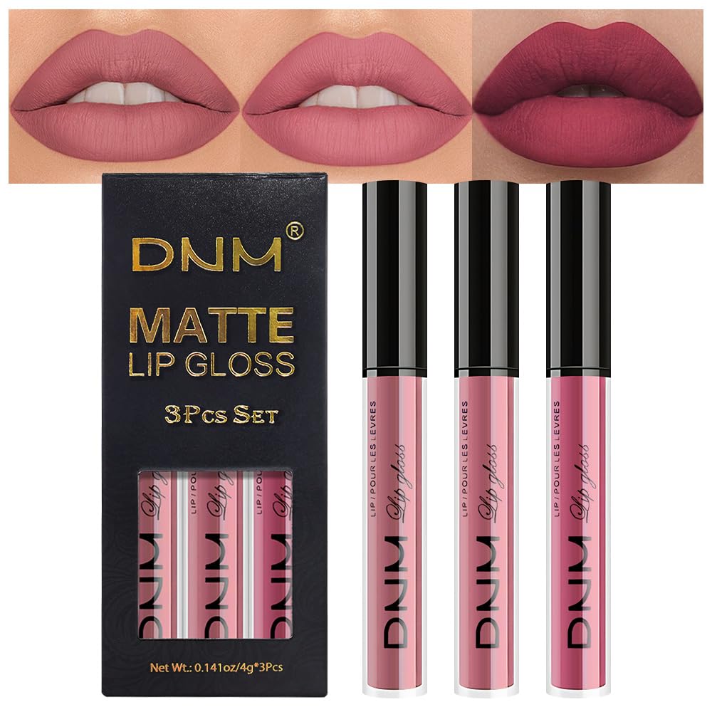 AMY'S DIARY 3Pcs Matte Rose Pink Liquid blush Lipstick Set, Soft Pink Nude Dusty Rose Mauve Red Lip Stain Kit, LipStain Long Lasting 24 Non-Transfer Lip Gloss, Waterproof Lip Makeup for Women Lippies